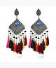 Yellow Chimes Oxidized Silver Traditional Fabric Danglers Earrings For Women & Girls