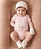 Babyoye 100% Cotton Interlock Knit Cap Mittens & Booties With Eco Jiva Finish & Floral Print White - Diameter 9 cm