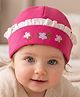 Babyoye 100% Cotton Interlock Knit Baby Cap With Eco Jiva Finish & Floral Embroidery Pink - Diameter 9.5 cm