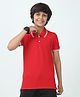 CHILINS Cotton Knit Half Sleeves  Solid Tee - Red