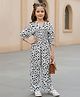 Cutiekins Woven Three Fourth Sleeves Polka Dots Printed Jumpsuit - White & Black