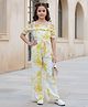 Cutiekins Georgette Woven Cold Shoulder Half Puffed Sleeves Tie Dye Jumpsuit - White & Yellow