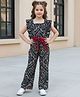 Cutiekins Woven Sleeveless Floral Printed Jumpsuit - Black & Pink