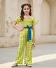 Cutiekins Woven Half Puffed Sleeves Floral Printed Jumpsuit  - Yellow & Blue