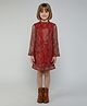 Taffykids Sequins Embellished Floral Printed Full Sleeves Aline Party Dress - Red & Multi