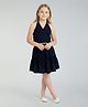 Taffykids Cotton Woven Sleeveless Polka Dots Printed Coordinating Crop Top & Skirt Set - Navy Blue & White