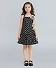 Taffykids Woven Sleeveless Polka Dots Printed Floral Applique Detailed Dress - Black & White