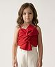 Taffykids Woven Sleeveless Bow Applique Detailed Crop Top - Red