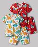 Babyhug Cotton Knit Half Sleeves T-Shirts & Shorts Co-ord Night Suits with Plane & Dino Print Pack of 2 - Multicolor