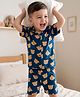 Babyhug Cotton Knit Half Sleeves Co-Ord Shirt & Shorts Night-Suit With Teddy Print - Navy Blue