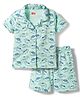 Babyhug Cotton Knit Half Sleeves Shirt & Shorts Co-ord Night Suit with Dino Print - Light Blue