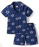 Babyhug Cotton Knit Half Sleeves Co-Ord Shirt & Short Night Suit with Star Print - Navy Blue