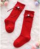 Flaunt Chic Cotton Blend Knit Bow Applique Detailed Socks - Red