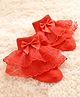 Flaunt Chic Cotton Blend Knit Bow Applique & Frill Detailed Socks - Red