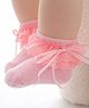 Flaunt Chic Cotton Blend Knit Lace Embellished & Bow Applique Detailed Socks - Pink