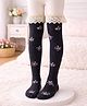Flaunt Chic Cotton Blend Knit Lace Detailed Floral Printed Socks - Black