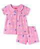 Babyhug Cotton Knit Half Sleeves Peter Pan Collared Top & Shorts Co-Ord Night Suit With Star Print - Pink