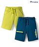 Honeyhap Premium 100% Cotton Solid Bermudas With Bio Finish & Text Print Pack of 2 - Seaport & Wild Lime