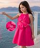 Hola Bonita Woven Sleeveless Party Dress with Belt & Floral Applique - Fuchsia