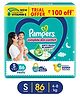 Pampers Complete Skin Comfort Pants, Anti-rash blanket, Lotion with Vitamin E & Aloe Vera, Small size baby Diapers, (s) 86 Count, 4-8  kg