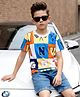 OLLINGTON ST. Cotton Knit Half Sleeves Printed T-Shirt & Stretchable Denim Shorts Set - Multicolour & Indigo