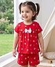 Babyhug Cotton Knit Half Sleeves Co-ords Top & Shorts Night Suit with Floral Print & Bow Applique - Red