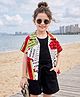 Ollington St. Girls Cotton Knit Half Sleeves Printed Shirt Top With Inner Tee & Shorts - Multicolour & Black