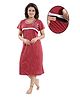 Fabme Woven Half Sleeves Floral Embroidered Maternity Nighty With Concealed Zipper Nursing Access - Maroon
