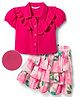 OLLINGTON ST. Viscose Woven Half Sleeves Top & Georgette Layered Skirt Set With Floral Print - Pink