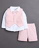 BUMZEE Cotton Knit Full Sleeves Striped 3 Piece Party Suit - White & Pink