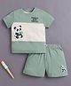 BUMZEE Cotton Half Sleeves Panda Printed Tee & Shorts Set - Green & Beige