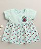 BUMZEE Cotton Knit Half Sleeves Cherries Printed Dress - Aqua Blue