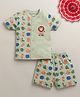 BUMZEE Cotton Knit Half Sleeves Animals Printed Tee & Short Set - Green