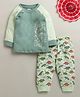 BUMZEE Cotton Knit Full Sleeves Dinosaur Printed Tee & Pants Night Suit - Green