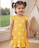Babyhug Cotton Knit Half Sleeves Nighty With Polka Dot Print - Yellow