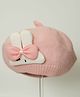 Petite and Posh Woollen Blend Knit Bunny Applique Detailed Beret Cap - Pink - Circumference 36-42 Cms