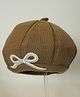 Petite and Posh Woollen Blend Knit Bow Applique Detailed Beret Cap - Olive - Circumference  34 - 42 Cm
