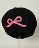 Petite and Posh Woollen Blend Knit Bow Applique Detailed Beret Cap - Black - Circumference  34 - 42 Cm