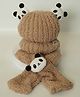 Petite and Posh Woollen Blend Woven Panda Applique Detailed Cap & Scarf Set - Brown