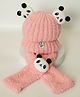 Petite and Posh Woollen Blend Woven Panda Applique Detailed Cap & Scarf Set - Pink