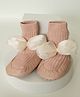 Petite and Posh Woollen Blend Woven Bow Applique Detailed Socks Shoes - Pink
