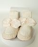 Petite and Posh Woollen Blend Woven Bow Applique Detailed Socks Shoes - Beige