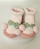 Petite and Posh Bow & Pom Pom Applique Detailed Socks Shoes - Light Pink