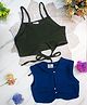 Cutiekins Cotton Knit Pack Of 2 Sleeveless Pearl Embellished & Solid Top - Olive Green & Royal Blue