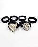 Pihoo  Set Of 6 Pearl Embellished Metal Applique Detailed & Solid Rubber Bands  - Black