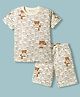 Doreme Knit Half Sleeves T-Shirt & Shorts Co-ord Set With Teddy Bear Print - Multicolor