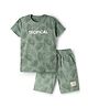 Doreme Knit Half Sleeves T-Shirt & Shorts Co-ord Set With Tree Print - Mint Green