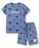 Doreme Knit Half Sleeves T-Shirt & Shorts Co-ord Set With Tree Print - Royal Blue