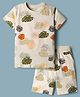 Doreme Knitted Half Sleeves Co-ords T-Shirt & Shorts Set with Leaf Print - Multicolor