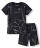 Doreme Knit Half Sleeves T-Shirt & Shorts Co-ord Set With Floral Print - Black